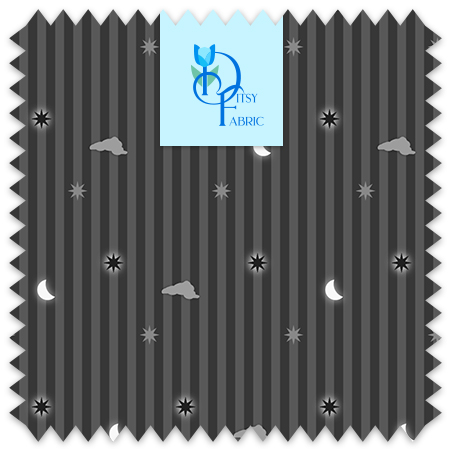 Swooping gray Art Deco design over a pin stripe backdrop with gold accents..